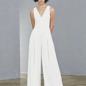 Amsale Sheer Back Bridal Jumpsuit in ivory, size 2